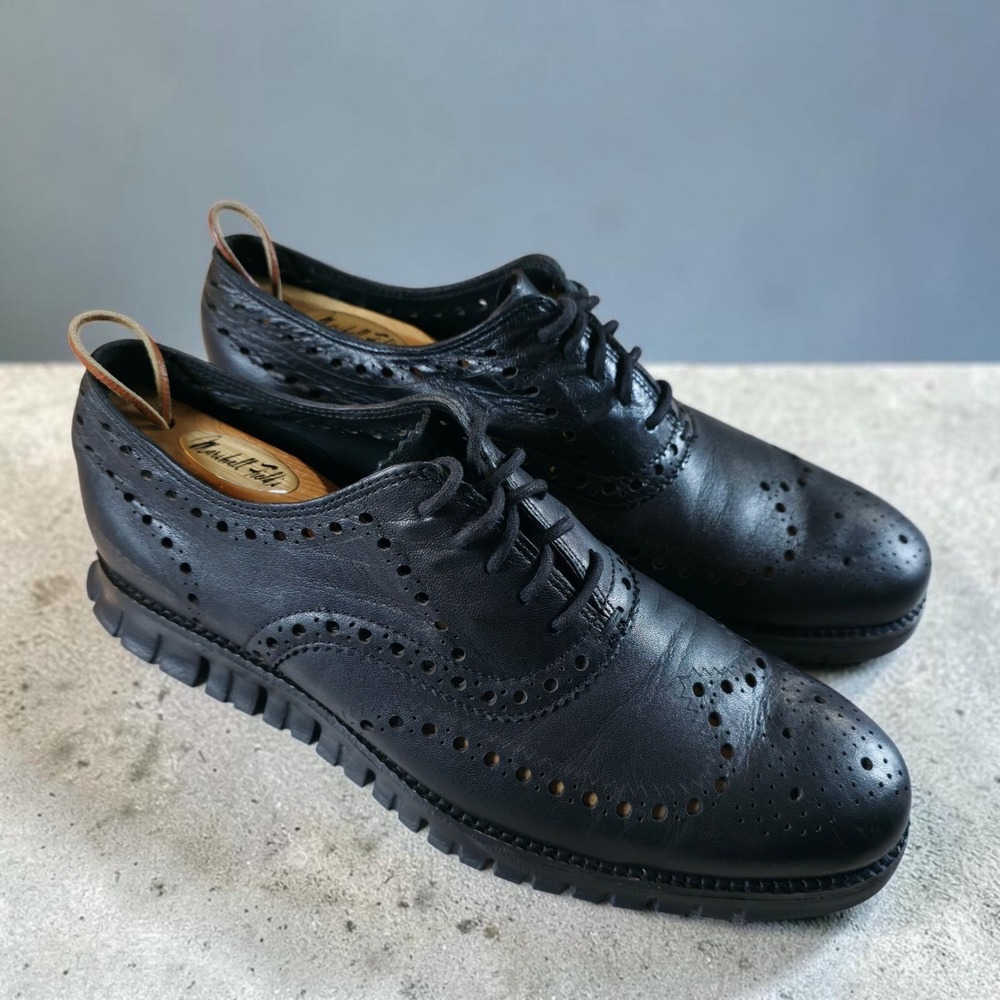 Cole Haan Zerogrand Wingtip Mens 9 Triple Black Leather Brogue C23579 No Insoles